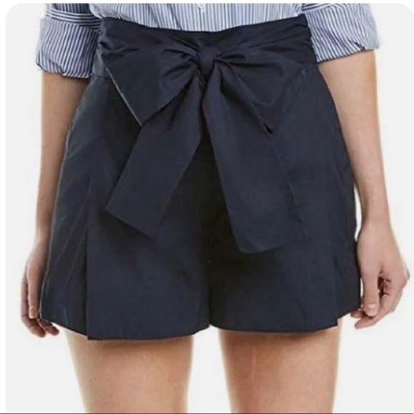 J Crew Shorts 6 Small Cotton Poplin Tie-Waist Navy Blue G4893 30x4”